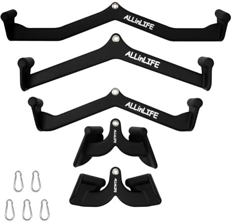 ALLINLIFE Agarres Poleas Gym Multifunción,Poleas Gimnasio Juego De Cinco Piezas,Accesorios para Máquina de Cable Entrenar Bíceps Tríceps Hombros Espalda,Accesorios Máquina Pesas Acero Alta Resistencia