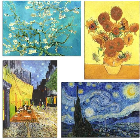 Muzagroo Art Van Gogh Diamant-Malerei-Set für Erwachsene, DIY 5D-Diamant-Kunst-Sets für Anfänger, Sternennachtkunst und Sonnenblumen-Handwerk, Diamantkunst für Wohnzimmer, Kinderzimmer, 4 Stück