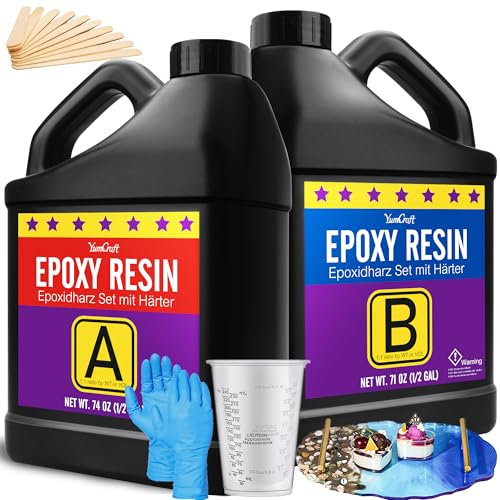 Epoxidharz - 145oz Kristallklares Epoxidharz Kit, Blasen frei, Anti-Gelb, Selbstnivellierend, Hochglanz-Kunstharz für DIY Kunst Handwerk, Schmuck, Tisch, Formen, freundlich zu Harz Handwerk Anfänger