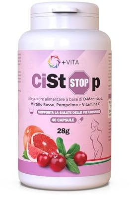 +VITA Integratore D mannosio Puro Mirtillo Rosso Cranberry Semi di Pompelmo per Cistite e Candida Donna Uomo Capsule Alto Dosaggio Made in Italy