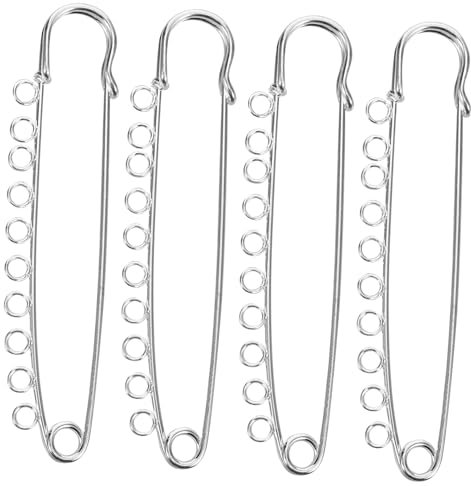 4 StüCk Silberne Sicherheitsnadeln Mit 10 LöChern, 9cm Handgefertigte Broschennadeln FüR DIY Schmuckherstellung Und Dekoration