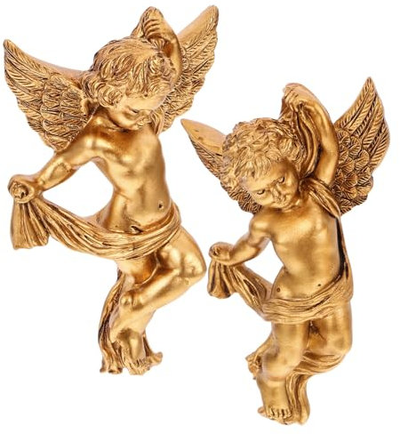 ULDIGI Engelsfigur Wanddekoration 2 Stück Kunstharz Skulptur Leichte Wanddeko Für Wohnzimmer Schlafzimmer Und Flur Retro Ornament Für Zuhause Und Geschenke