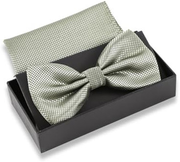 Massi Morino Nœud papillon vert sauge avec pochette pour homme - Ensemble pour costume de mariage - Nœud réglable en vert