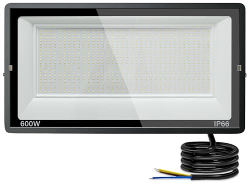 Treoir LED Strahler Außen 600W, 60000LM Superhell Scheinwerfer Flutlicht, 6000K Kaltweiß IP66 Wasserfest Außenstrahler für Hinterhof, Auffahrt, Garage, Flur, Garten