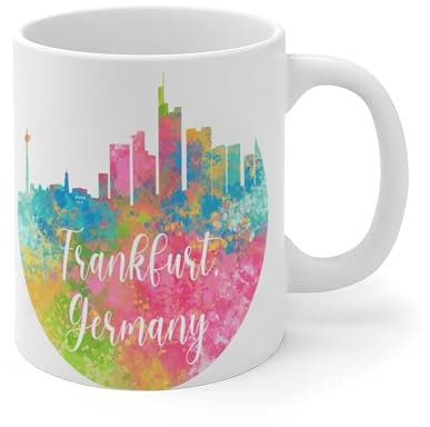 Lustige Kaffeetasse, Deutschland, Frankfurt, Kaffee, Tee, Tassen, bunte Stadt, Skyline, inspirierende Keramiktassen, Geschenk für Frauen, Vater, Mutter, Senioren, 325 ml, Weiß