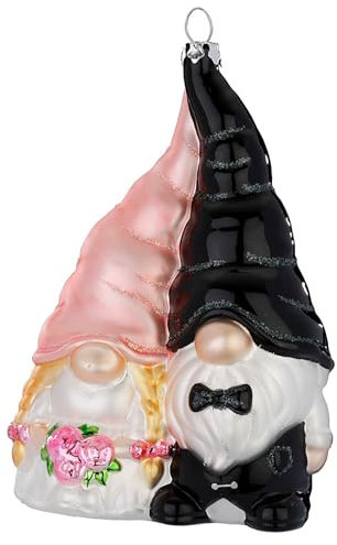 Christbaumschmuck Glas 12,5cm - Hochzeitswichtel Figur zum Aufhängen - handbemalt - Weihnachtsbaum Anhänger für Weihnachten - Christbaumanhänger & Weihnachtsbaumschmuck - Märchen Zwerge Rosa Schwarz