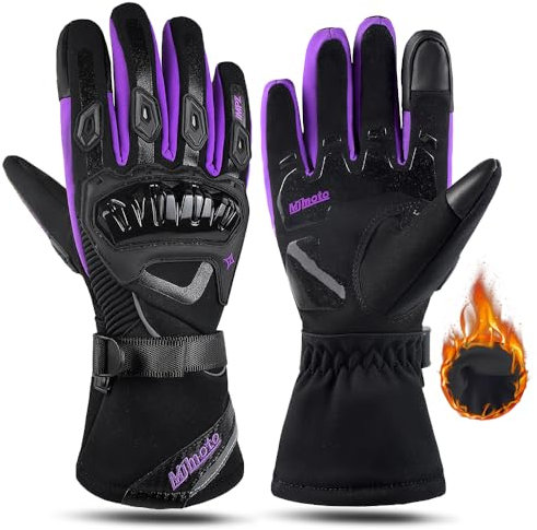 mjmoto Guantes - Guanti da moto antivento e impermeabili, da donna, guanti da moto da donna, guanti da motociclismo, touch screen, guanti invernali per donna (viola, XS)