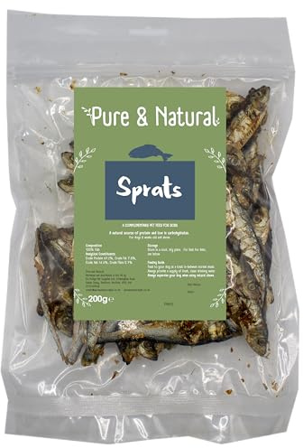 Pure & Natural Sprats Dog Treats 200g - Dried Fish for Dogs, High in Omega-3, Supports Skin & Joint Health