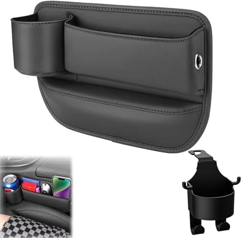 NWVDPQGCZ Car Seat Storage Box with Cup Holder, Leather Car Seat Storage Box with Water Cup Holder,Naneug Car Leather Cup Holder Gap Bag, Azemov Car Seat Storage /845