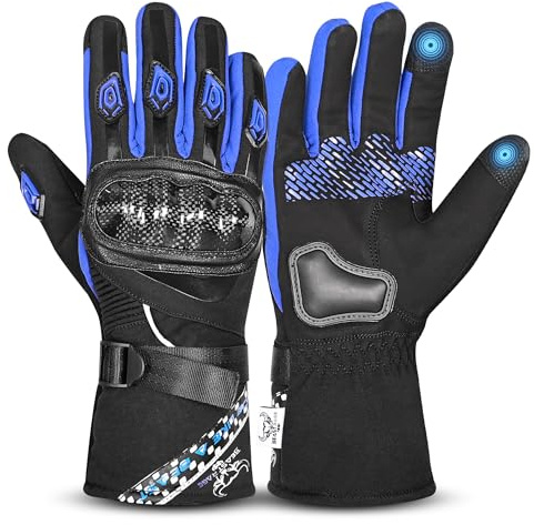 BEAST RAGE Guantes de Invierno para Motocicleta, Impermeables, Resistentes al Viento, térmicos, Guantes de Motocicleta para Hombres y Mujeres, Guantes cálidos para Motocross, Carreras (Blue, 2XL)
