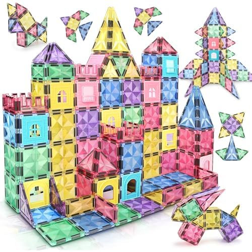 Magnetische Fliesen Kinderspielzeug STEM Magnet Spielzeug für Kinder Blöcke Bauspielzeug Vorschule Lernen Spielzeug Geschenk für 3+ Jahre (Magnetische Bausteine, Stückzahl, 120)