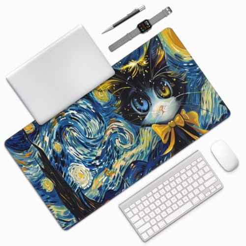 Cute Mouse Mat Large Desk Mat 23.6x11.8 Inch, Cat Mouse Pad Gaming Mousepad, Waterproof Keyboard Mat, Durable Desk Pad, Soft, Non-Slip Rubber Base Mouse Mats for Desk Office Gaming Home Decor M104