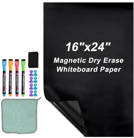 PATIKIL Magnetische Whiteboard-Folie, 16x24 Selbstklebende Tafelfolie für die Wand, Tafel-Kontaktpapier mit Marker, magnetischem Radiergummi und Magneten, Schwarz