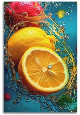 YQXTRB Poster mit frischem Obst, Zitrone, Orange, dekoratives Gemälde, Leinwand, Wandposter und Kunstdruck, modernes Familienschlafzimmer, Dekoration, Poster, 30 x 45 cm