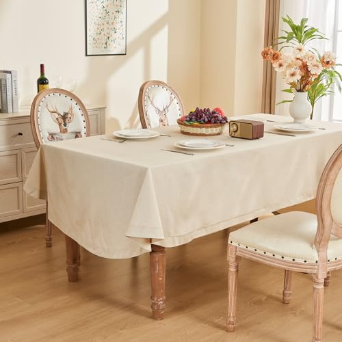 SANLEHAUSE Ovale Tischdecke 155x400cm Beige Tischdecke Leinen Tischdecke Textur Groß Tischdecke Hohl Design Handgestanzt für Küche Büro Tischdekoration