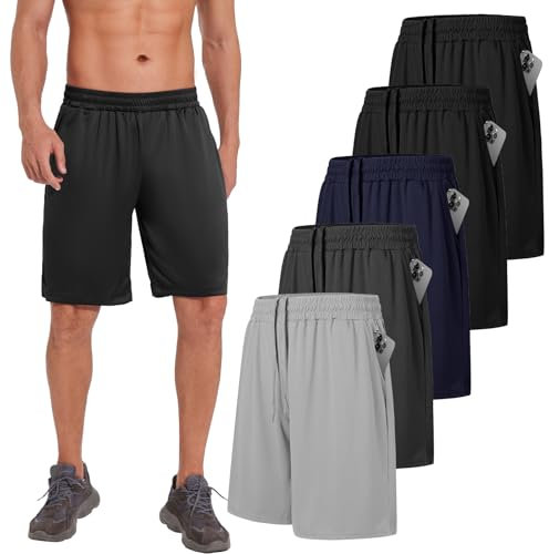 AKKQHH 5er-Pack Sporthose Herren Kurz Laufhose Kurze Hose mit Tasche Laufshorts Atmungsaktiv Schnell Trocknend Sportshorts Jogginghose Herren für Gym Sommer(Schwarz*2+Dg+Db+Hg,S)