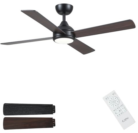 CJOY Deckenventilator mit Fernbedienung, 122cm Holz Deckenventilator mit Licht Leise, 6 Geschwindigkeiten, Speicher 3CCT, Dimmbar, Umkehrbare DC, Ruhemodus, Timer, Schlafzimmer