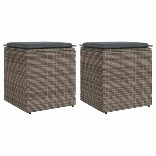 Myheimly Gartenhocker mit Kissen 2 STK. Grau 40x40x43 cm Poly Rattan, Outdoor Hocker, Garten Sitzhocker, Sitzhocker Terrasse, Terrassenhocker Grau