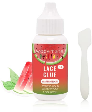 wodemate Colle Perruque, Lace Wig Glue, Colle Liquide, Adhésif Professionnel Tenue Forte Invisible Imperméable pour Perruque en Dentelle, Postiches, Fausses Barbes et Moustaches 1.3OZ Odeur Pastèque