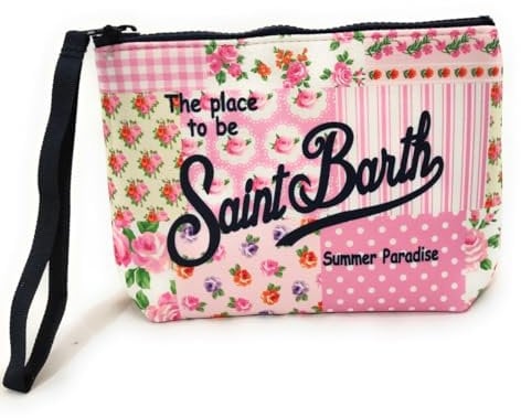 Mc2 Saint Barth Borsa Pochette Aline in Scuba Rosa Stampa Patch Fiori Dimensioni: 20 x 14,5 x 7 cm
