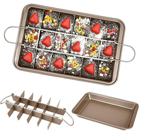 JSJMOFA Brownie Pan Antiaderente con Divisorio, 18 Brownie Pan Teglia, Stampo Teglia Rettangolare per Torte, Mousse, Biscotti, Pane, 31x20 x 4.9cm
