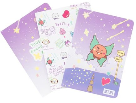 Grupo Erik 3er Pack BT21 The Journey Shooky Notizbücher A6 - Notizbuch klein - 1 Notizbuch Liniert, 1 Dotted und 1 Blanko - Notizblock Tagebuch Heft A6 - Kawaii Schulsachen Geschenke