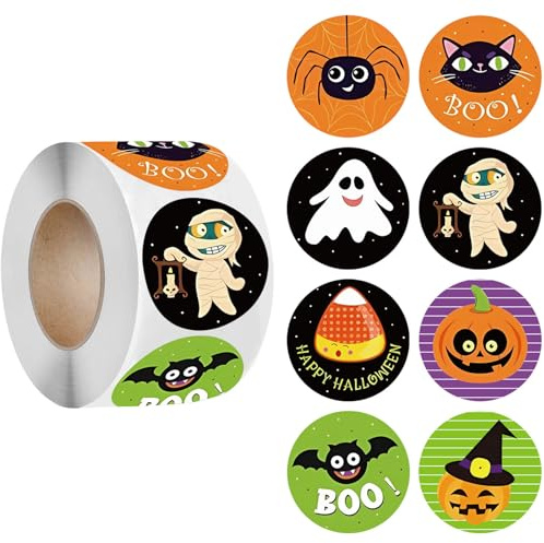 500pcs Round Halloween Stickers 2.5cm,Halloween Stickers Roll Pumpkin,Ghost,Round Self Adhesive Stickers for Card Making Sealing Envelopes Wrapping Presents Halloween Party Stickers Decoration