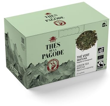 Thés de La pagode - Thé Vert et Matcha Bio - Végétal et Énergisant - Infusion Douce et Équilibrée - Délicatesse Aromatique - 20 Infusettes