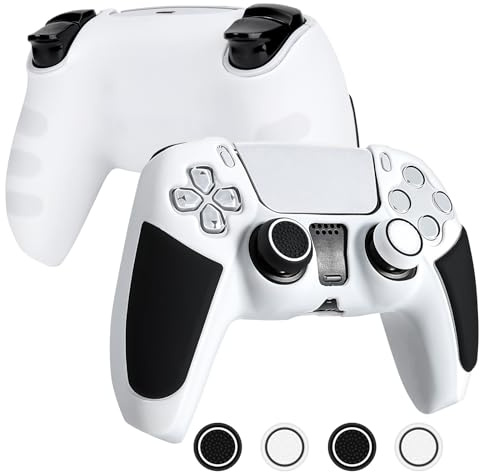 DLseego Coque de Protection pour la Manette PS5,Housse Protectrice en Silicone pour PS5 Antidérapant Souple Housse de Contrôleur avec 4 Capuchons de Poignée Pouce,Blanc