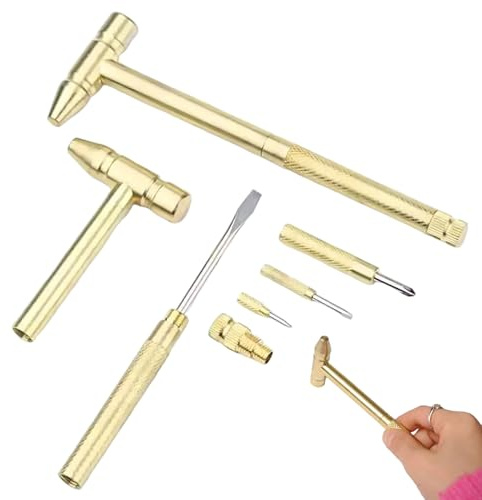 Hammer-Set, Mini-Hammer-Set, 6-in-1-Gold-Metall-Schraubendreher, tragbares kleines Multitool für die Reparatur von Uhren, Schmuck und anderen Kleinteilen