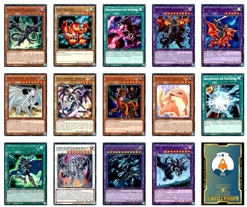 Yu-Gi-Oh! Drachenkarten-Set - 14 Karten - Legendary Decks II - Deutsch - Unlimited - Yugioh - mit RC-Fieldcenter