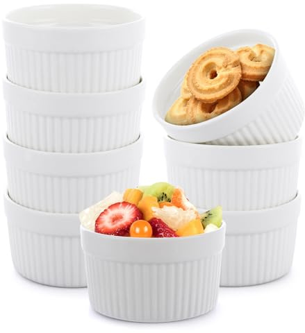 APACALI Ramekins Set of 12, 200ml Porcelain Creme Brulee Ramekins, Oven Proof Souffle Dishes, Small White Ramekins for Pudding, Creme Brulee and Souffle
