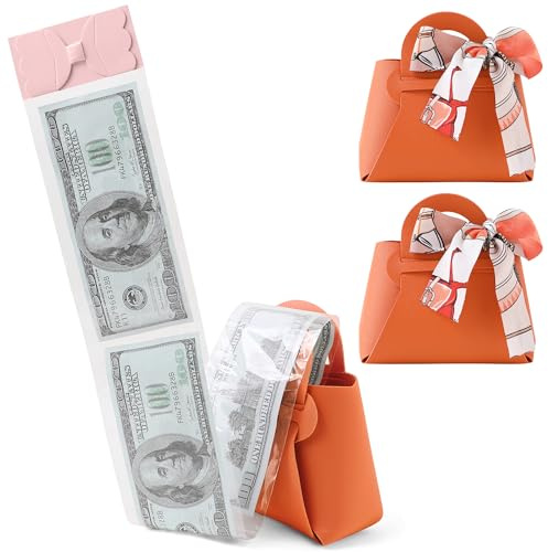Litvana 2 Stück Geldgeschenk-Überraschungsbox - Leder Geldgeschenk zum Ziehen DIY Geschenkbox für Geburtstag, Gedenktag & Weihnachten Orange