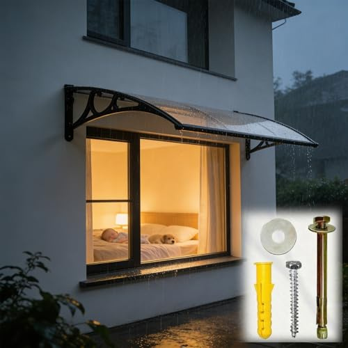 Regenschutz für Fenster und Nebeneingangstür, Aluminium Haustür Vordach, Leises Massiv-Polycarbonat Dach, Langlebige Überdachung für Balkon und Garage