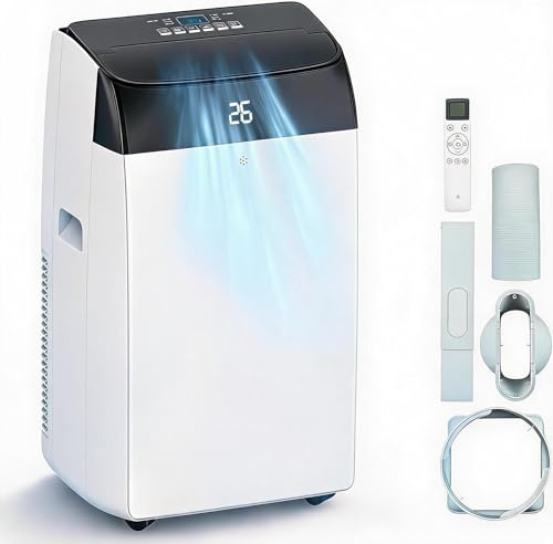 Condizionatore Portatile 10000 BTU, 4-in-1Climatizzatore Portatile Con Deumidificatore, Air Conditioner Con Display Digitale e Telecomando, Funzionamento Silenzioso, 24H Timer, Copertura 51 ㎡