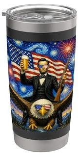 Lincoln on Eagle Beer and Hunting Rifle USA Flag 4th of Juli Doppelwandiger Edelstahl-Thermobecher