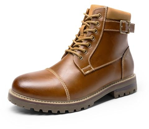 Bruno Marc Men's Motorcycle Combat Oxford Boot Fur Lining Warm Zipper Boots,Size 8,Brown,ENGLE-05