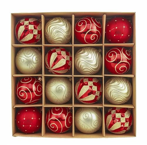 Valery Madelyn Christmas Baubles, 16pcs 8cm Red and Gold Shatterproof Giant Tree Balls Ornaments for Xmas Decoration