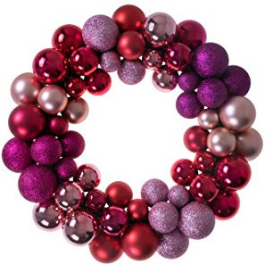 Clever Creations Weihnachtskranz in Rot, Rosa und Violett | Festliche Feiertags-Dekoration Modernes Design Leicht bruchfest Für drinnen draußen Unzählige Einsatzmöglichkeiten 34,3 x 7 cm
