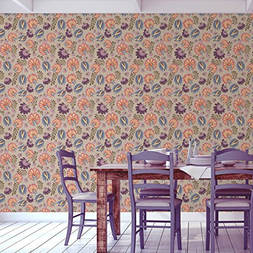 Edle florale Tapete mit großen Blüten auf beige angepasst an Schöner Wohnen Wandfarbe Melone - Vlies Tapete Blumen - Klassische Wanddeko - GMM Design Wandtapete (H: 1,5m B: 46.5cm)