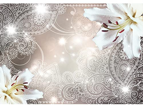 Runa Art Fototapete Lilien Blumen Ornament Modern Vlies Wohnzimmer Schlafzimmer - Made in Germany - 308 x 220 cm Braun 9197010c