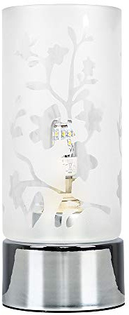 MiniSun | Modern Floral Design Glass and Polished Chrome Touch Table Lamp | Home Décor, Bedside & Desk Lamp | Includes Bulb [6500K Cool White]