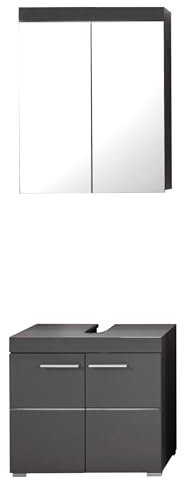 trendteam smart living - 2-teiliges Bad-Set - Bad - Amanda - Aufbaumaß (BxHxT) 60 x 190 x 34 cm - Farbe Agave Grau Hochglanz - 139390721