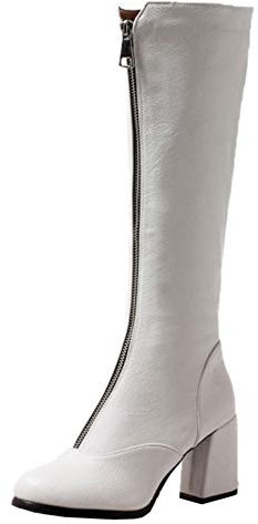 Smilice Stivali lunghi da donna con tacco a blocco, bianco, 37 EU