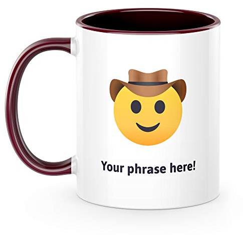 The Kitchenware Company (NE) Ltd. Personalised Emoticon 11oz Mug Featuring Cowboy Hat Face Dark Red