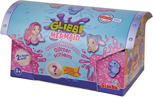 Simba 105953370 - Glibbi Mermaid Glitzerbad, Badewannenspielzeug, Pulver verwandelt Wasser in Schleim, mit Figuren zum Sammeln, Meerjungfrau, Glitter, Glitzer, 2 x 150 g, Badespaß, ab 3 Jahren