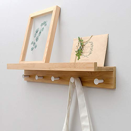 Portemanteau Mural, Étagère de Rangement, avec 5 Crochets, Étagère Suspendue en Bois, Cintre Porte-Manteau Mural, Crochets à Clés pour Entrée, Chambre, Salle de Bain (Couleur : 5 hooks)