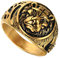 HIJONES Herren 316l Edelstahl Gothic Biker Löwe Siegelring Gold Schwarz Größe 62
