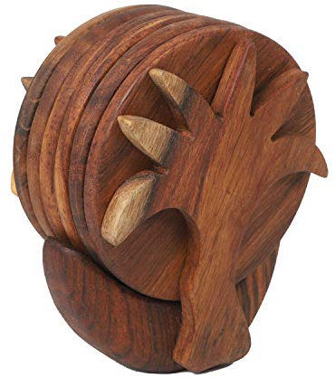 Casa Moro | Posavasos orientales Kaya26 - Madera auténtica - 6 Posavasos Redondos con Soporte Decorativo - Cocina y Comedor - Decoración mediterránea Hecha a Mano | T1226