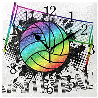 BKEOY Wanduhren mit Volleyball-Uhr, Vintage-Design, geräuschlos, Nicht tickend, Wohndekoration